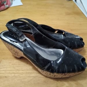 Connie Black slingback wedge heels